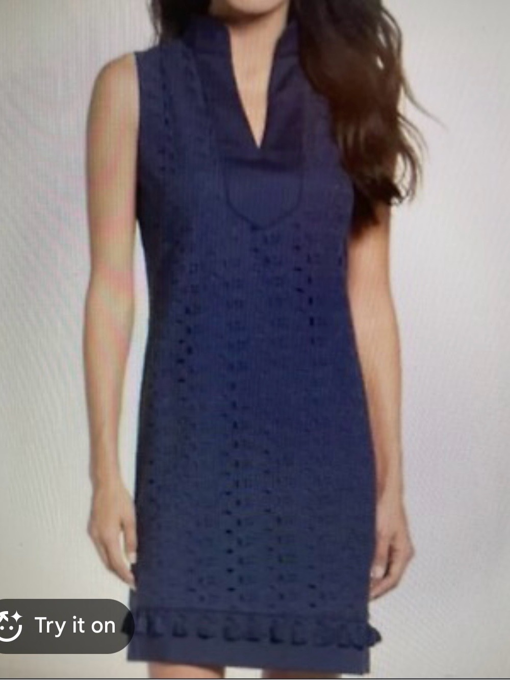 Eliza J Sleeveless Navy Eyelet Shift Dress with Tassles Size 6 Preppy